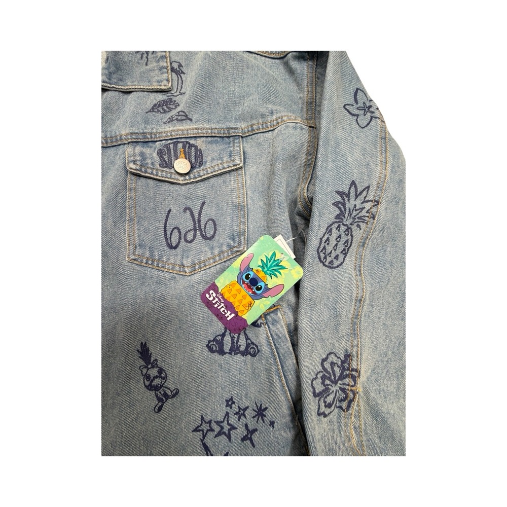 Disney Denim Jacket Womens L Blue Stitch Angel 626 Light Wash Embroidered Doodle - Picture 6 of 14